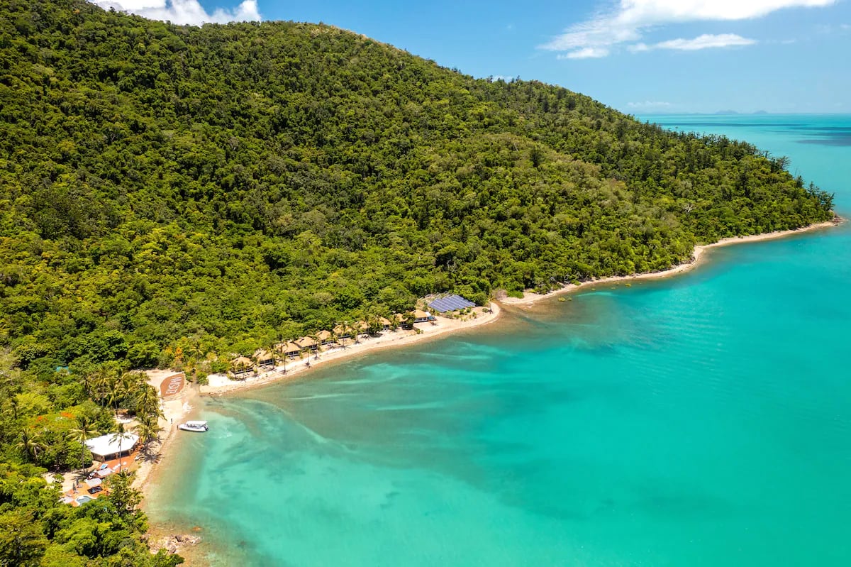 resort cabanas fronting crystalline sea