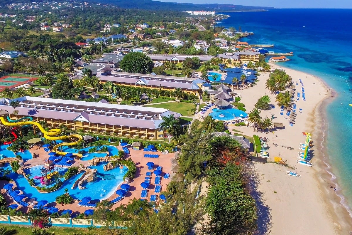 large beach resort with waterpark