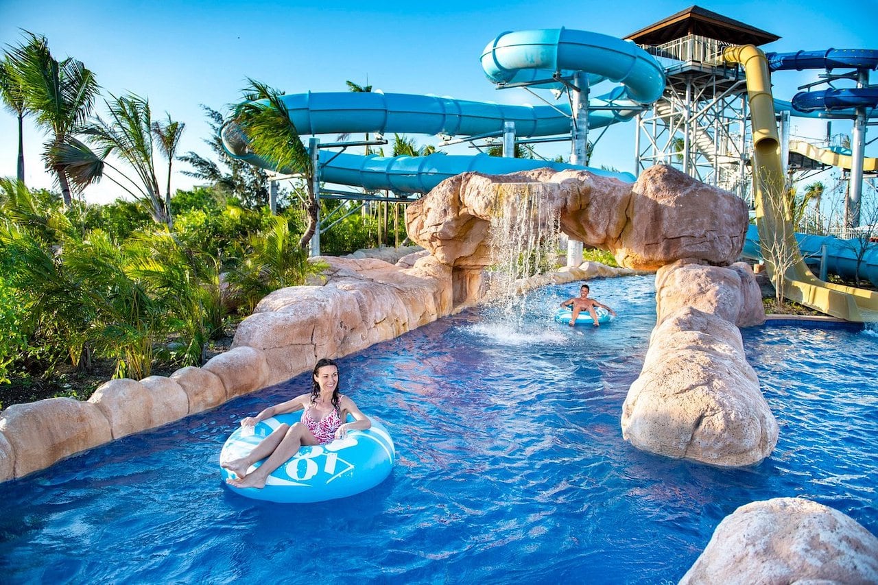 tubing on lazy river in waterpark