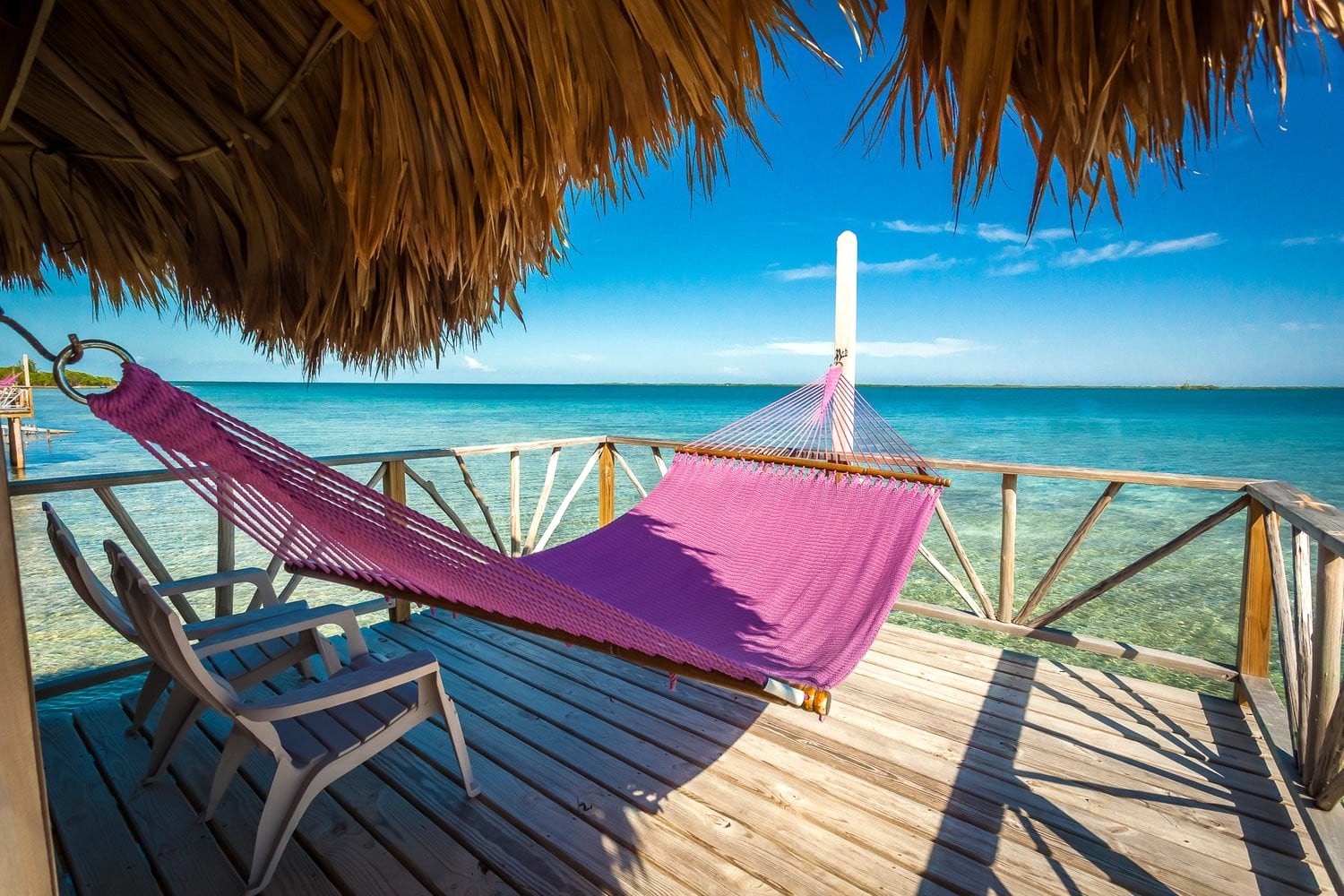 hammock in overwater bungalows in the Caribbean in Belize