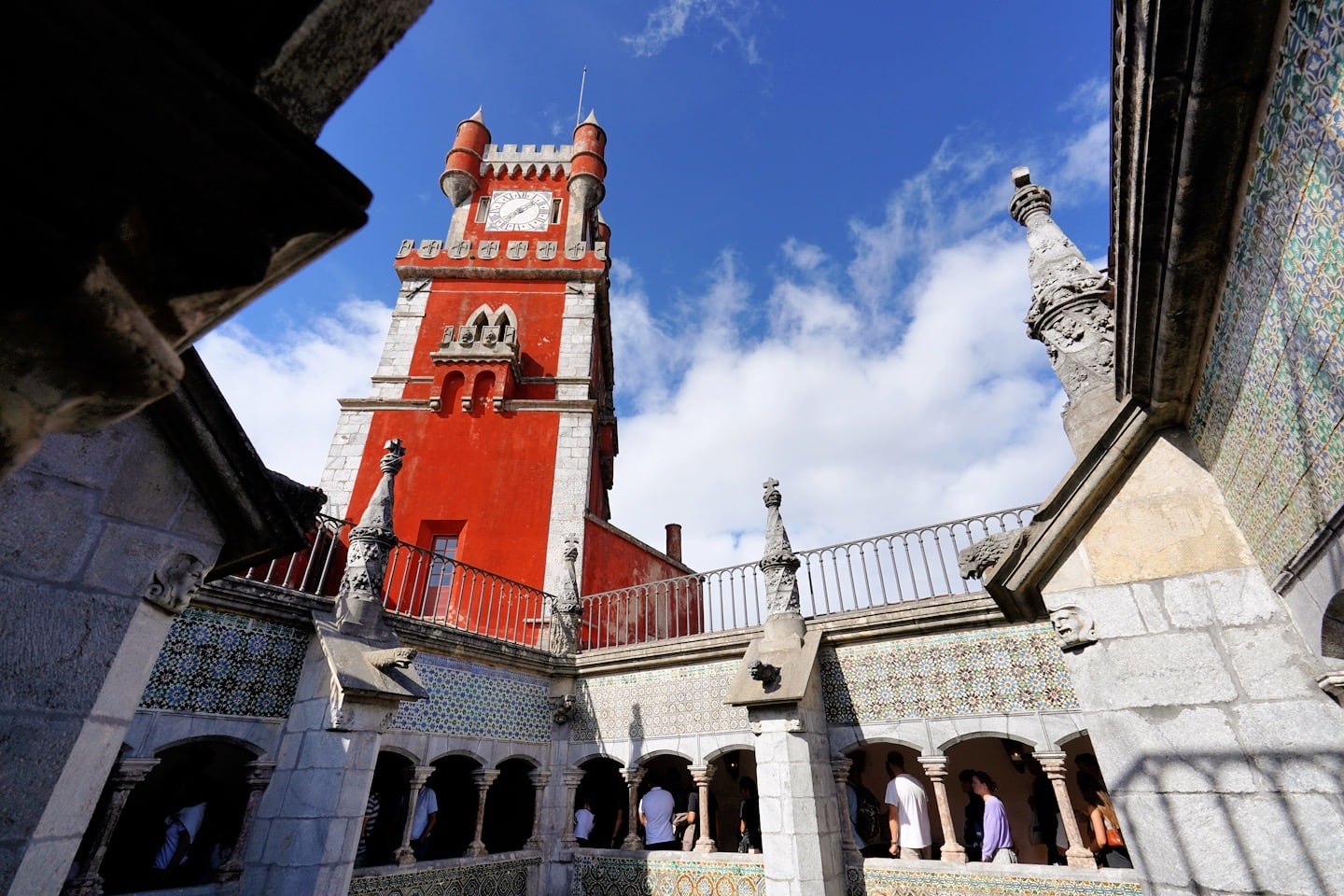 red clock tower of Pena Palace Sintra