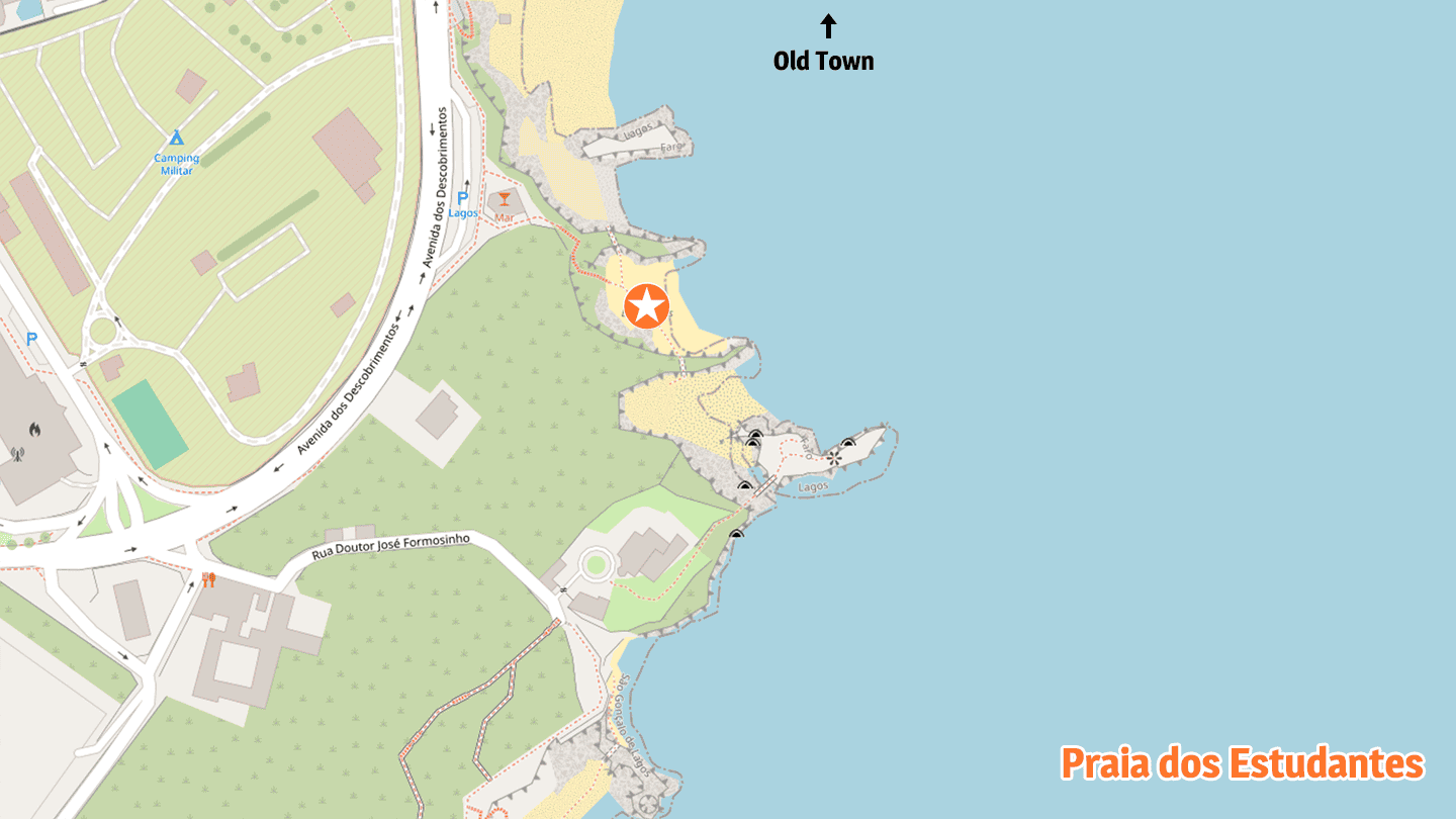 Map of Praia Estudantes Beach Lagos Portugal