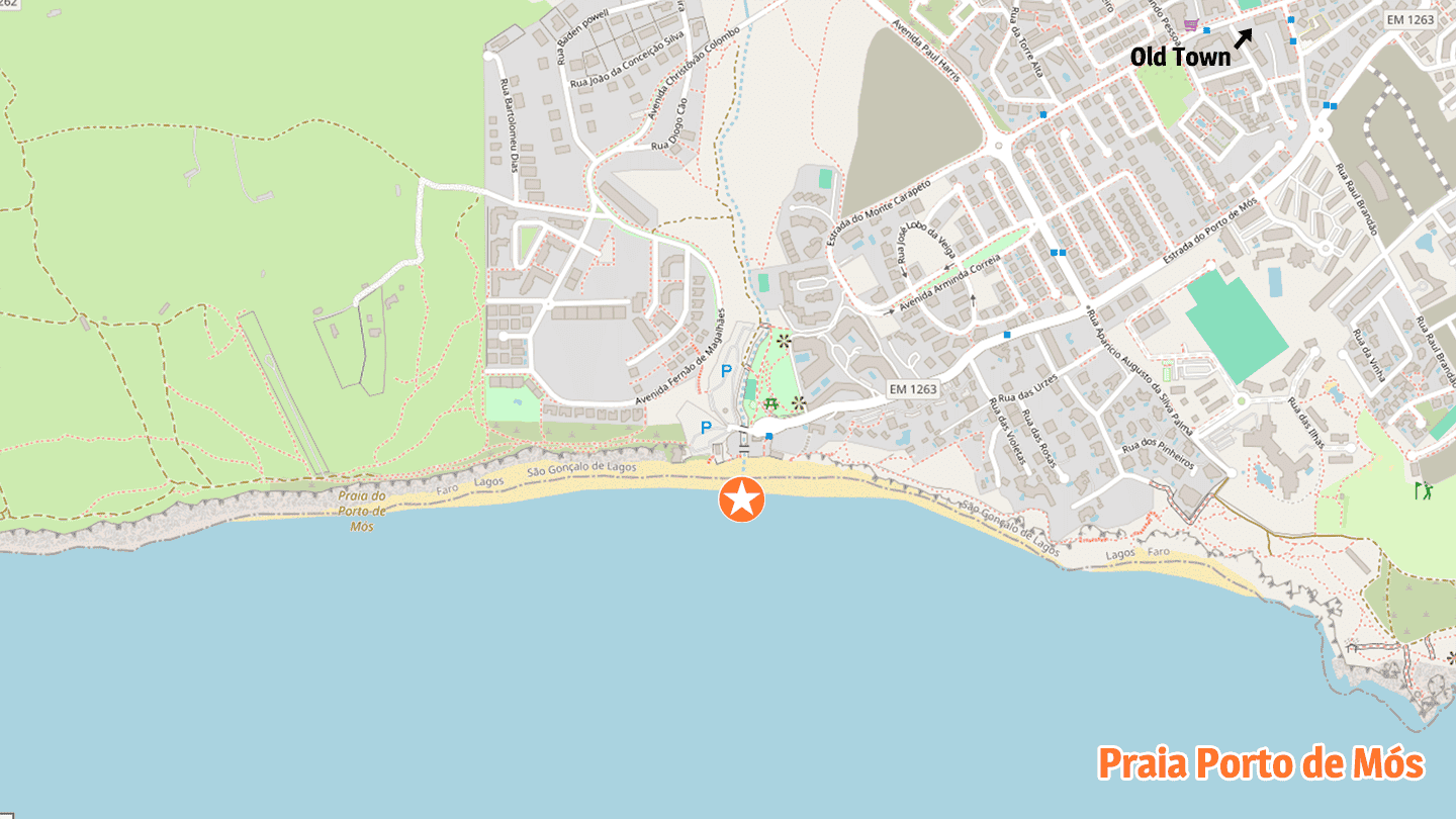 Map of Porto do Mos Beach
