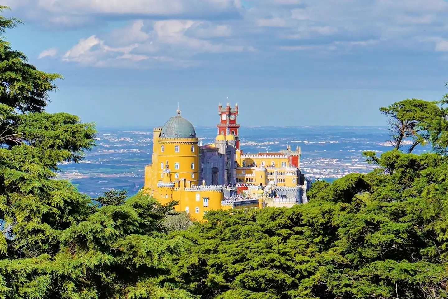 view of Pena Palace in Sintra Portugal from Cruz Alta