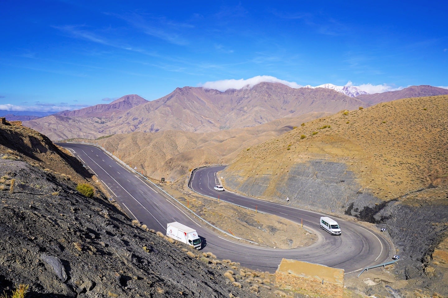 winding highway in Atlas Mountains at Tizi n'Tichka Pass Morocco
