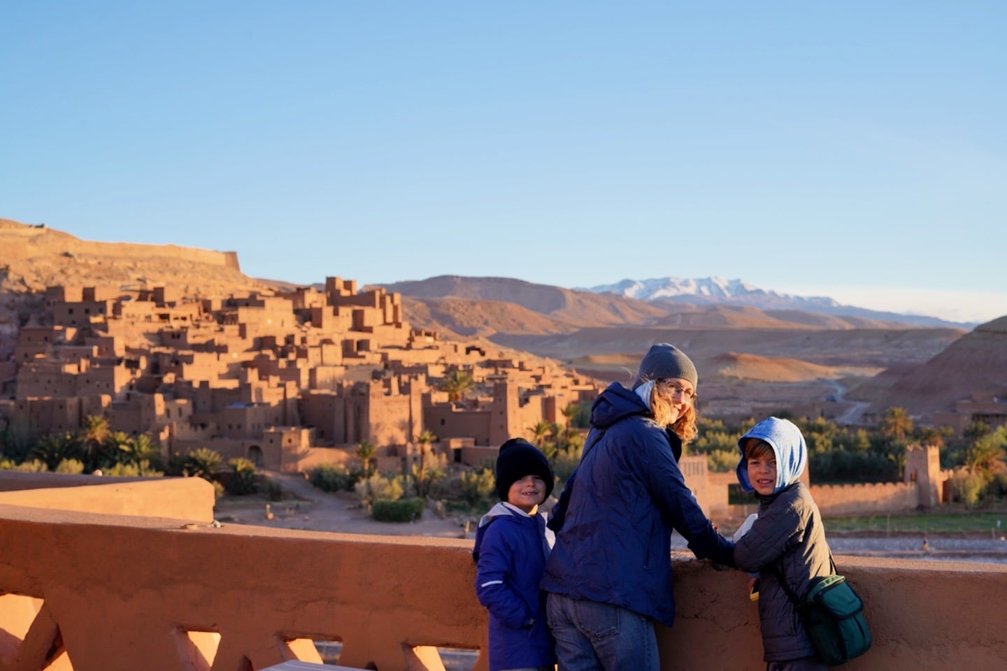 family looking at view of Ait Benhaddou at sunrise