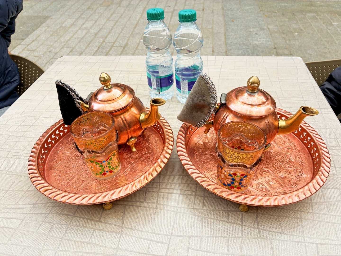mint tea in copper teapots