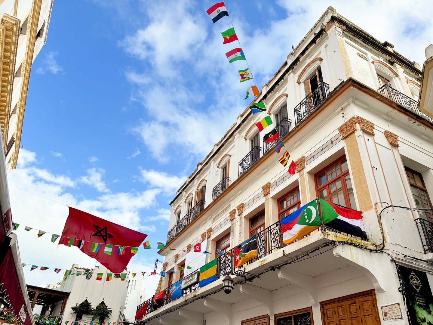 flags flying in medina of Tangier