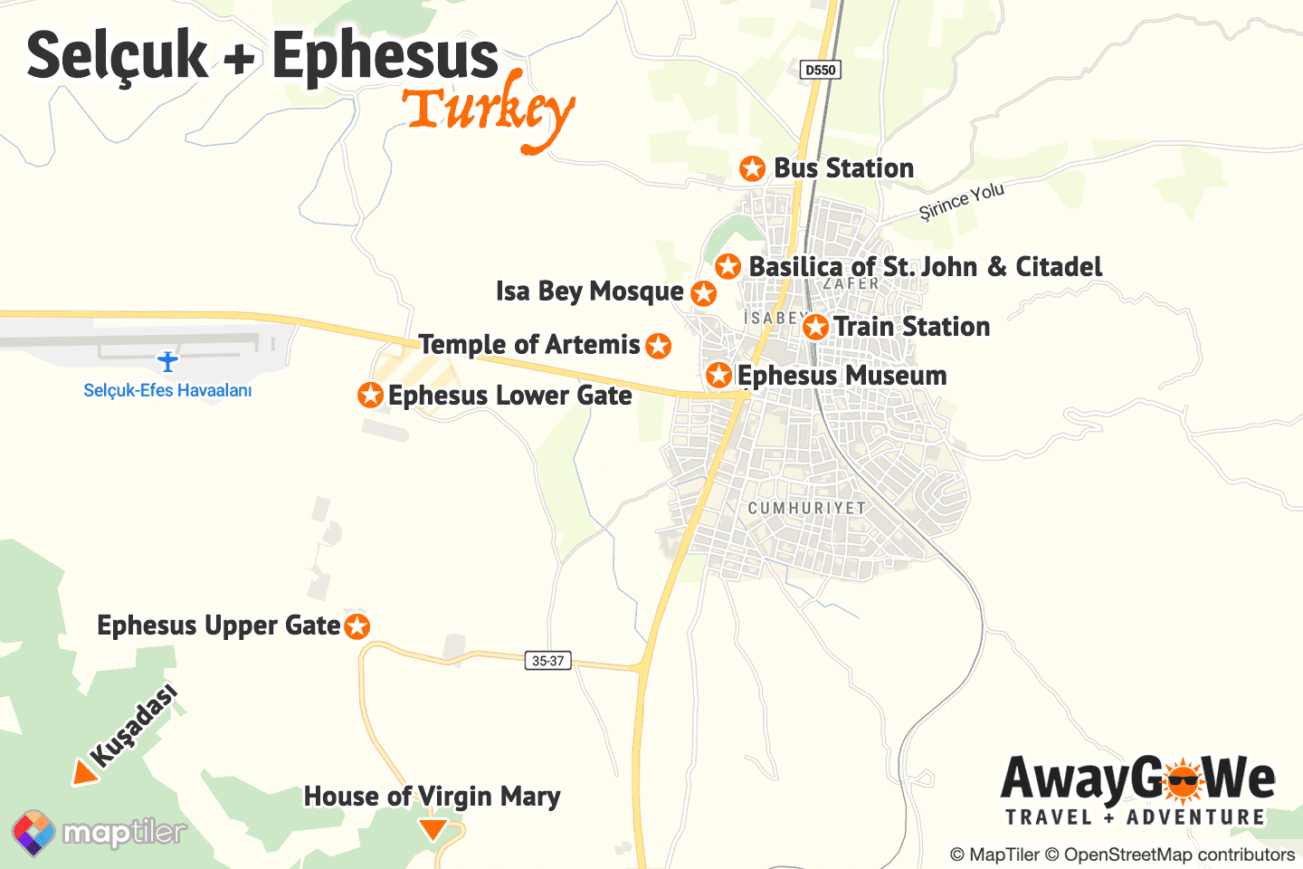 map of Selcuk and Ephesus in Turkey
