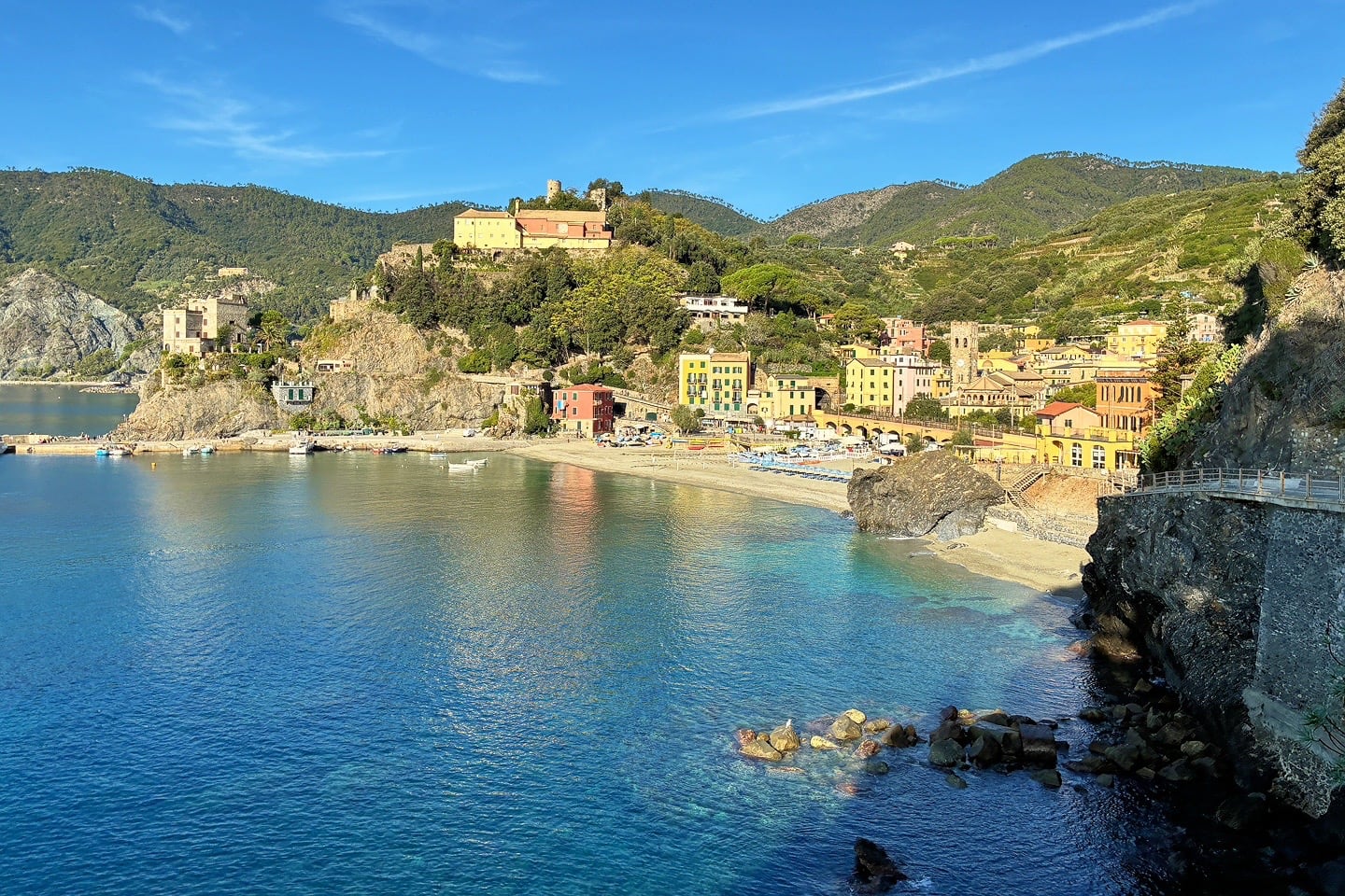 looking back from Blue Trail to Monterossa Cinque Terre Italy