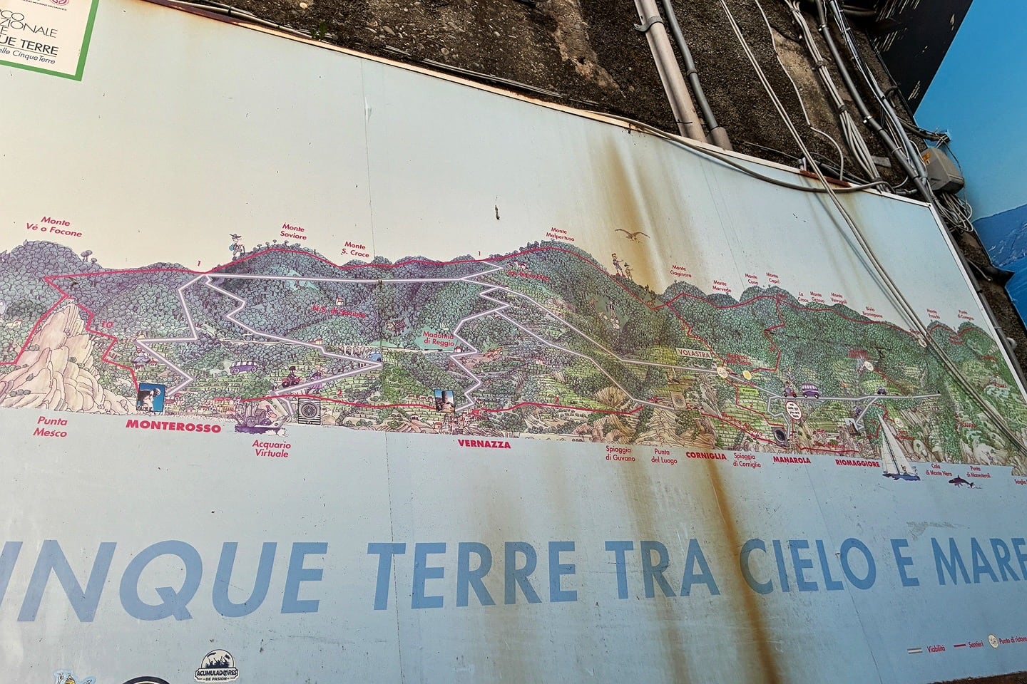 Cinque Terre hiking map on wall