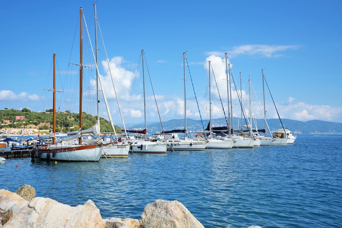Sailboats in a marina in Portovenere Italy