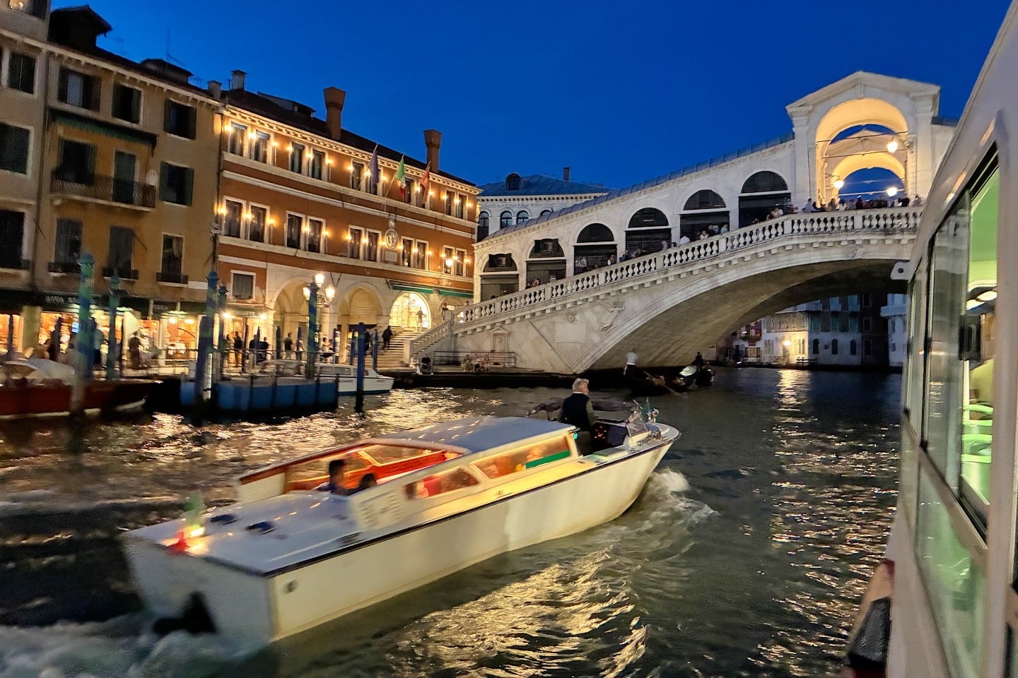 boats on the Grand Canal near Rialto Bridge in Venice